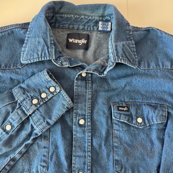 Wrangler Mens Long Sleeve Denim Western Pearl Snap Shirt Size 2XT Tall Cowboy - Picture 1 of 11